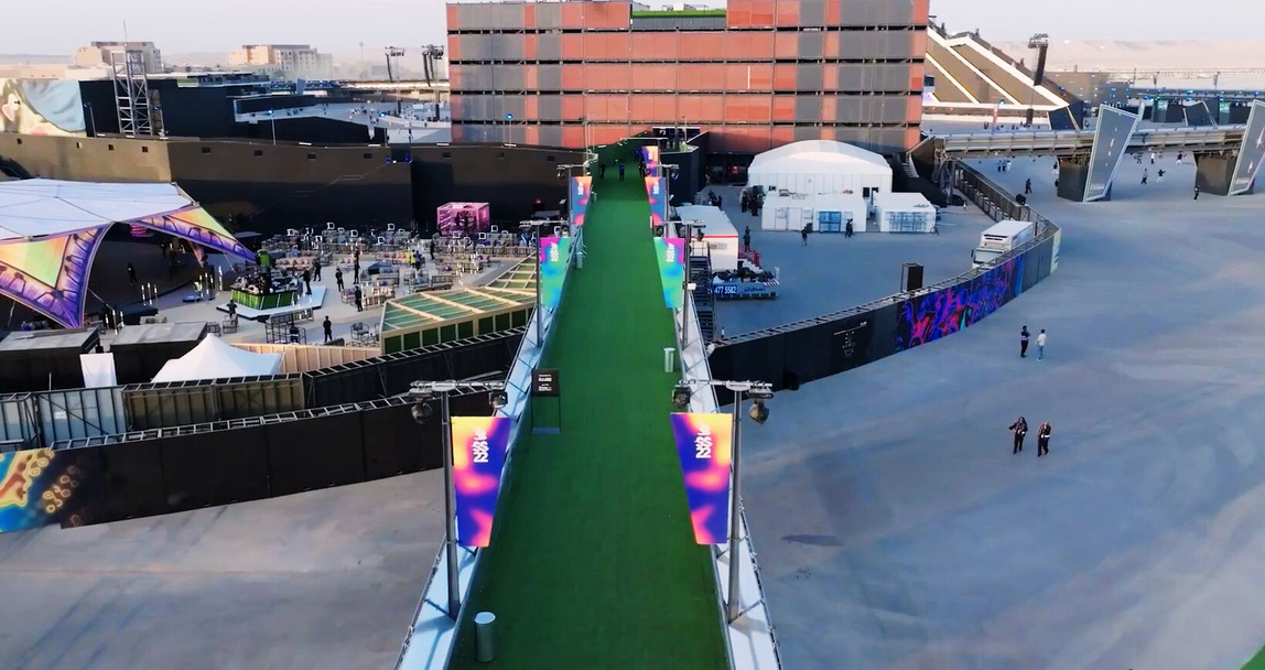 Elevated access walkway at the MDL Beast festival site in Saudi Arabia